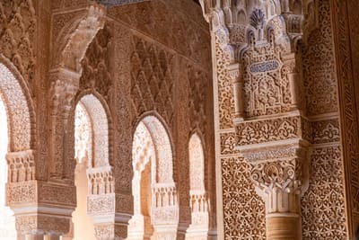 Arches and carved plasterwork in the Palace of the Lions